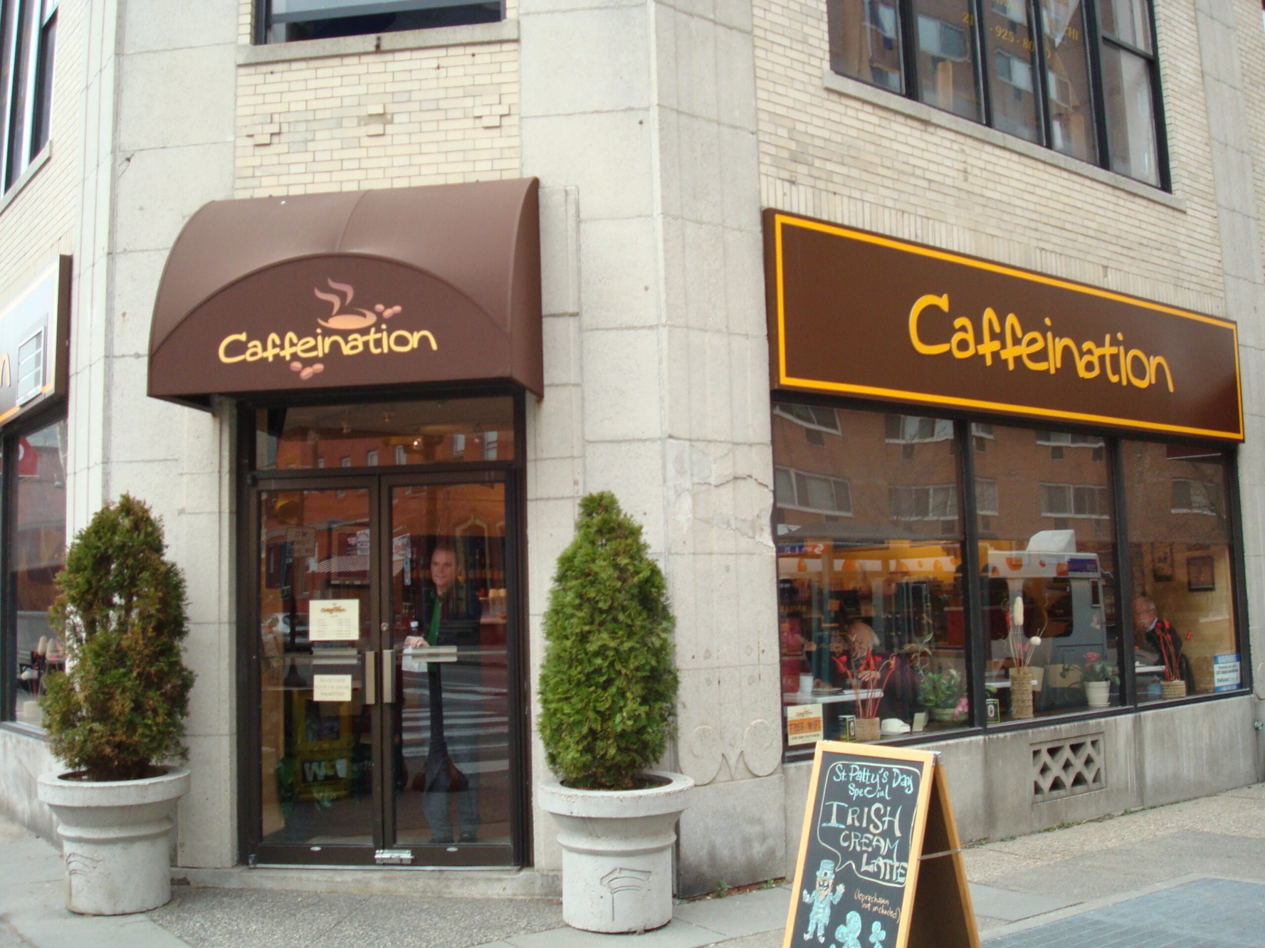 Caffeination awning and sign