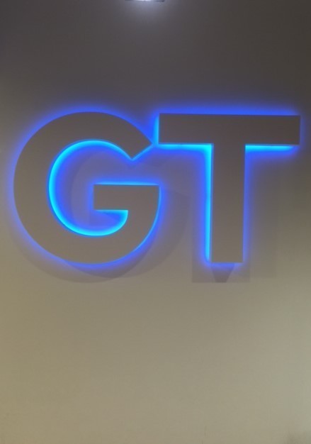 GT Blue halo lit custom lettering
